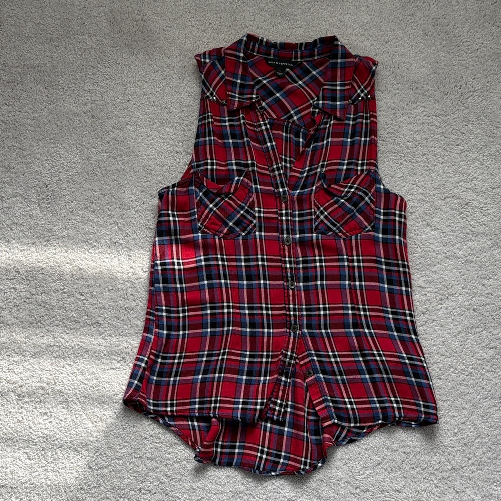 Rock & Republic Red Plaid Sleeveless Blouse